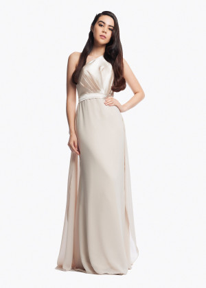 One Shoulder Pale Pink Satin Chiffon Pleated Bridesmaid Dress One Shoulder Pale Pink Satin Chiffon Pleated Bridesmaid Dress
